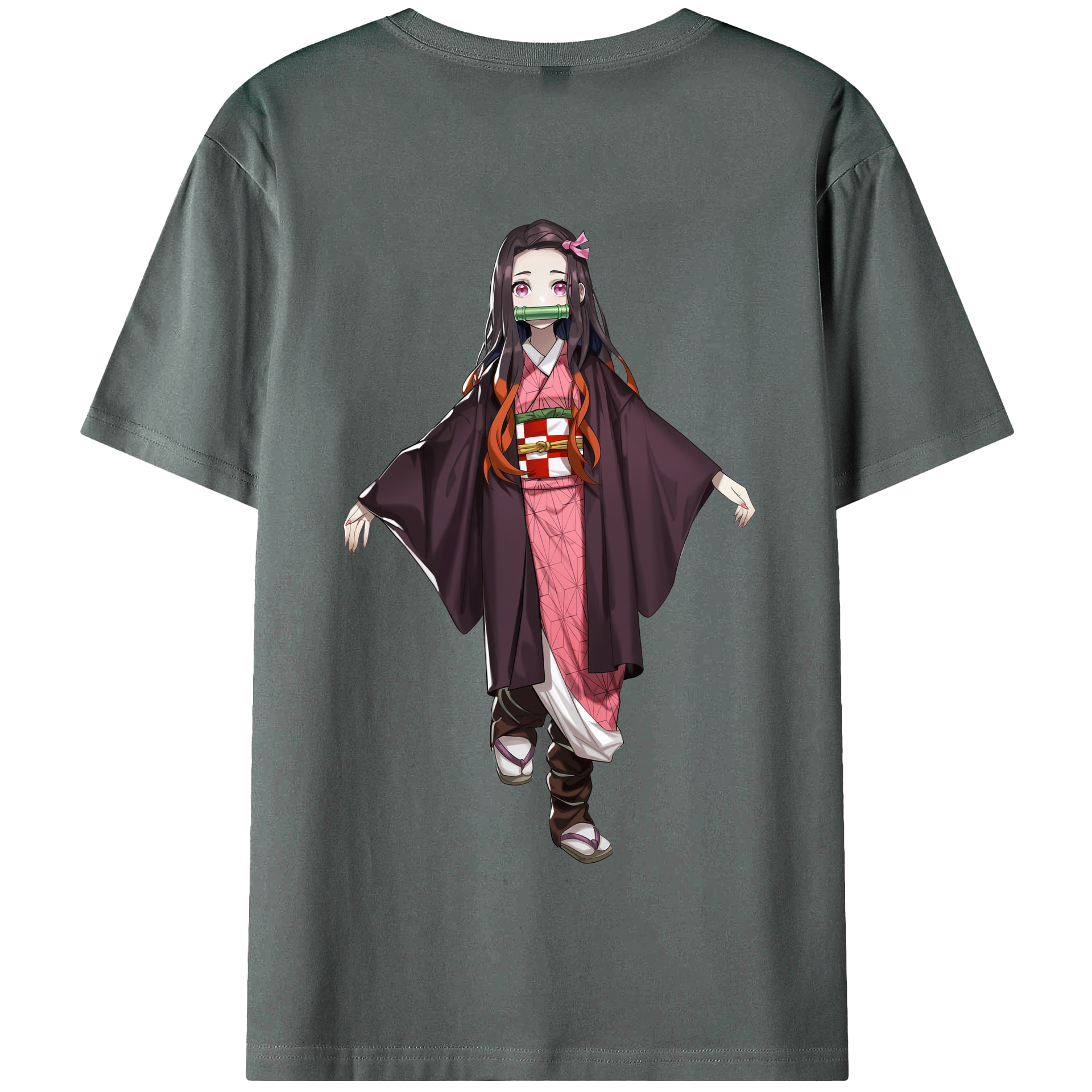 （画像用） 鬼滅の刃（きめつのやいば）竈門 禰󠄀豆子／かまど ねずこ Kamado Nezuko 綿100％半袖Tシャツ（背面プリント）